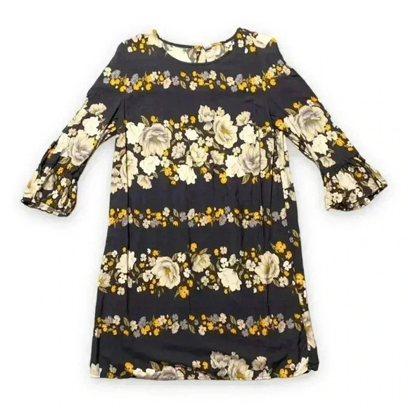 Old Navy Dresses & Skirts - Old Navy 3/4 Ruffle Sleeve  Gray with Floral Print Back Cutout Mini Dress